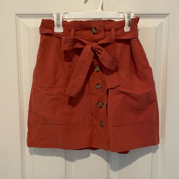 One Clothing Los Angeles - Button Belted Mini Skirt - Burnt Orange - Small - Picture 1 of 9